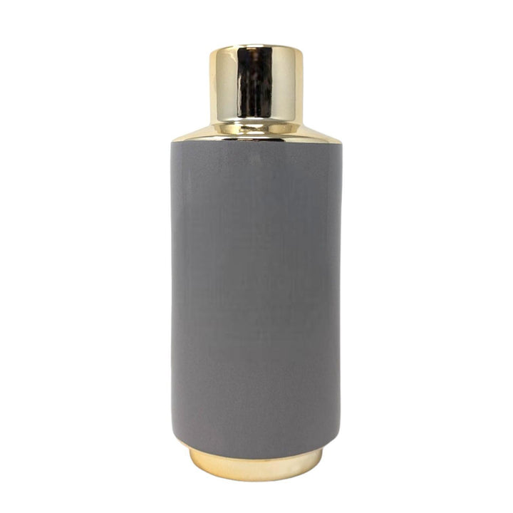 Art Deco Bottle Vase Grey & Gold 20cm - Ideal
