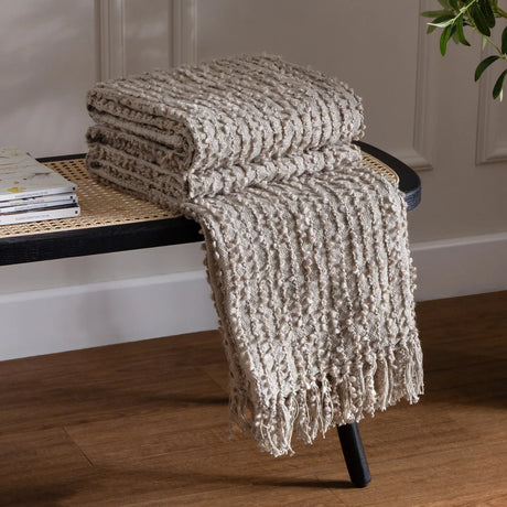 Arvo Woven Tasselled Boucle Feather Throw Blanket 130cm x 180cm - additional product view 1