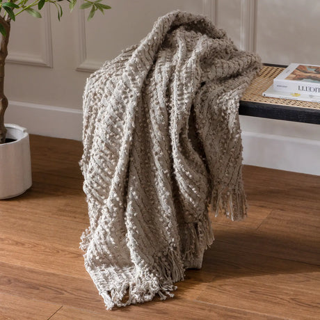 Arvo Woven Tasselled Boucle Feather Throw Blanket 130cm x 180cm - additional product view 3