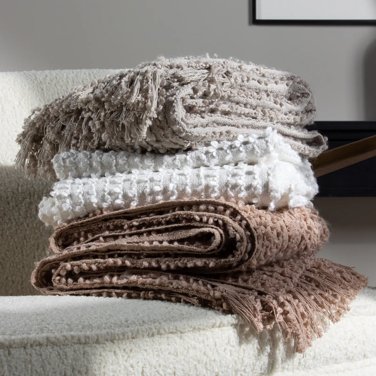 Arvo Woven Tasselled Boucle Feather Throw Blanket 130cm x 180cm - additional product view 5