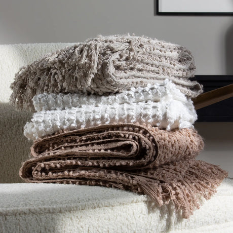 Arvo Woven Tasselled Boucle Feather Throw Blanket 130cm x 180cm - additional product view 5