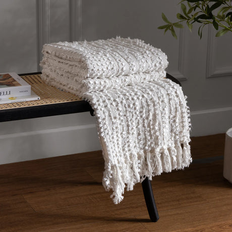 Arvo Woven Tasselled Boucle Natural Throw Blanket 130cm x 180cm - additional product view 1