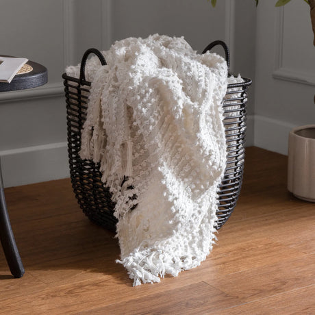 Arvo Woven Tasselled Boucle Natural Throw Blanket 130cm x 180cm - additional product view 3