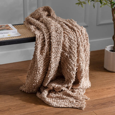 Arvo Woven Tasselled Boucle Plaster Throw Blanket 130cm x 180cm - additional product view 3