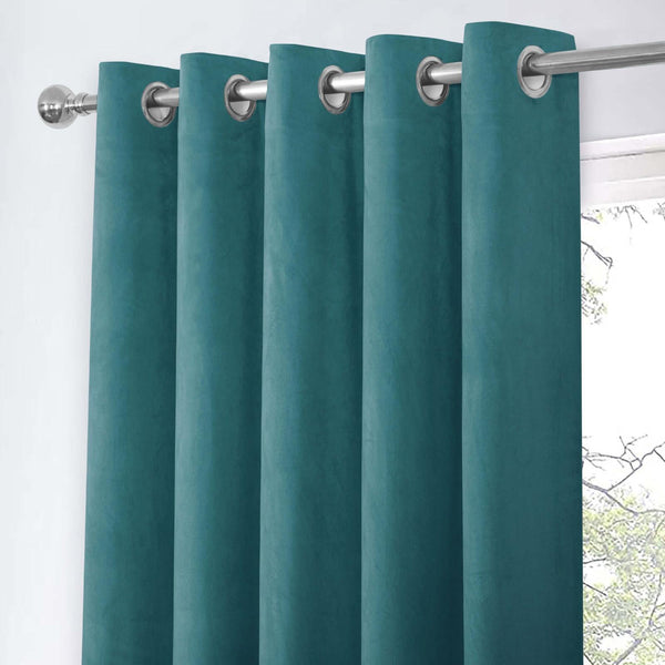 Asha Recycled Velour Eyelet Curtains Teal - Ideal