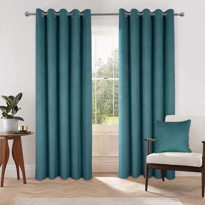 Asha Recycled Velour Eyelet Curtains Teal - Ideal