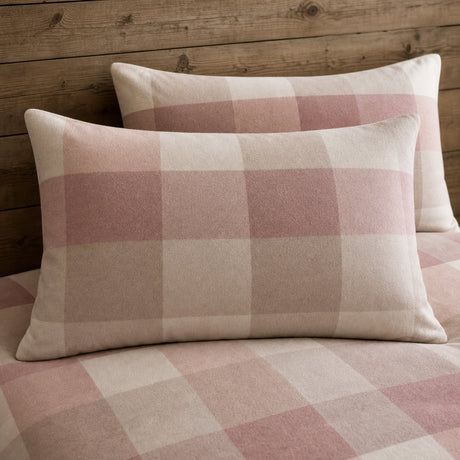 Close-up of Ashford Check Cosy Flannelette Duvet Cover Set in natural pillowcases showing the print and fabric detail
