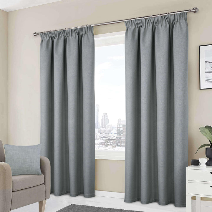 Athos Blackout Tape Top Curtains Grey - Ideal