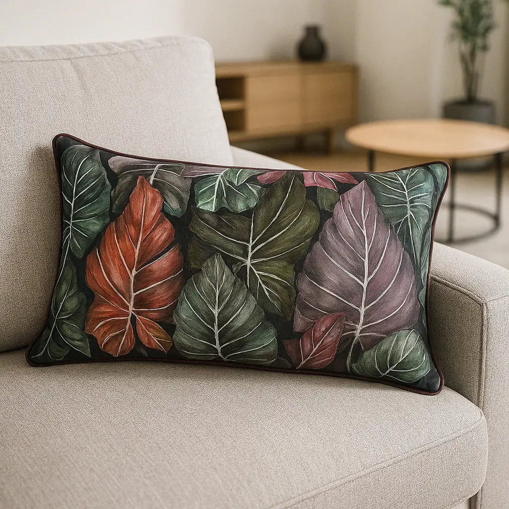 Mogori Leafage Cushion Cover 12" x 20" - Aubergine