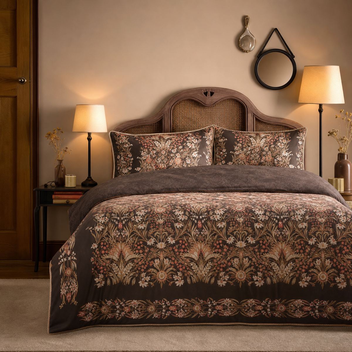 Audrey 100% Cotton Duvet Cover Set in spice styled on a coordinated bedroom bed