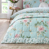 Catherine Lansfield Avebury Floral Reversible Quilted 220x230cm Bedspread Duck Egg Blue