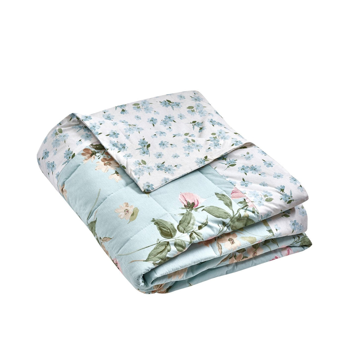 Catherine Lansfield Avebury Floral Reversible Quilted 220x230cm Bedspread Duck Egg Blue