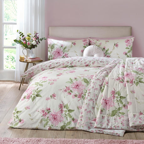 Catherine Lansfield Avebury Floral Reversible Duvet Cover Set with Pillowcase Cream