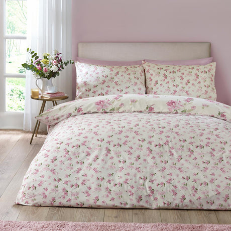 Catherine Lansfield Avebury Floral Reversible Duvet Cover Set with Pillowcase Cream