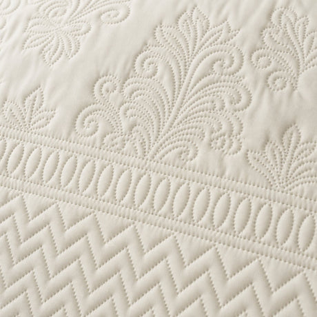 Macro close-up of the natural cream Avery Stripe microfibre raised floral texture