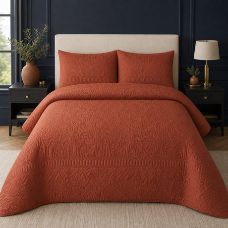 Avery Stripe Beige Microfibre Duvet Cover Set - Terracotta