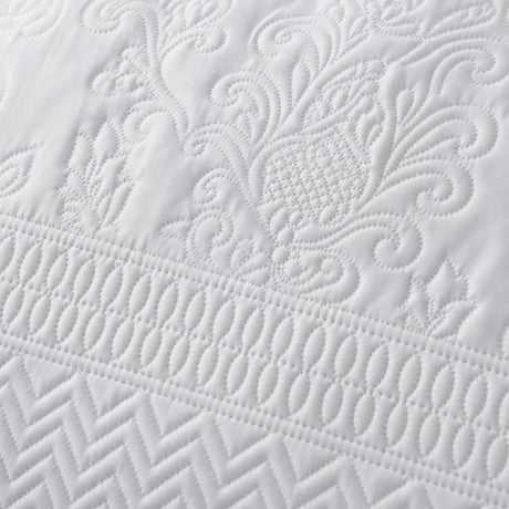 Macro close-up of the white Avery Stripe microfibre raised floral texture