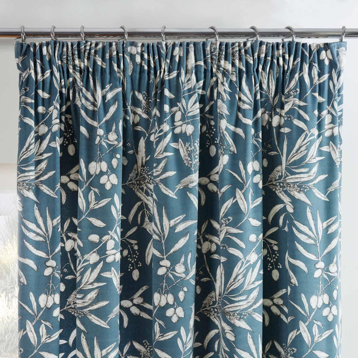 Aviary Leaf Lined Tape Top Curtains Bluebell - Ideal
