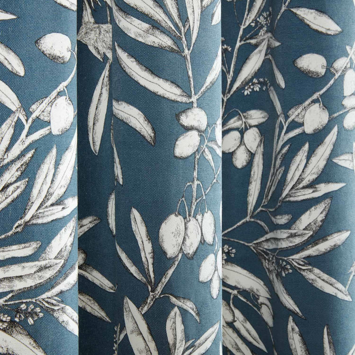 Aviary Leaf Lined Tape Top Curtains Bluebell - Ideal