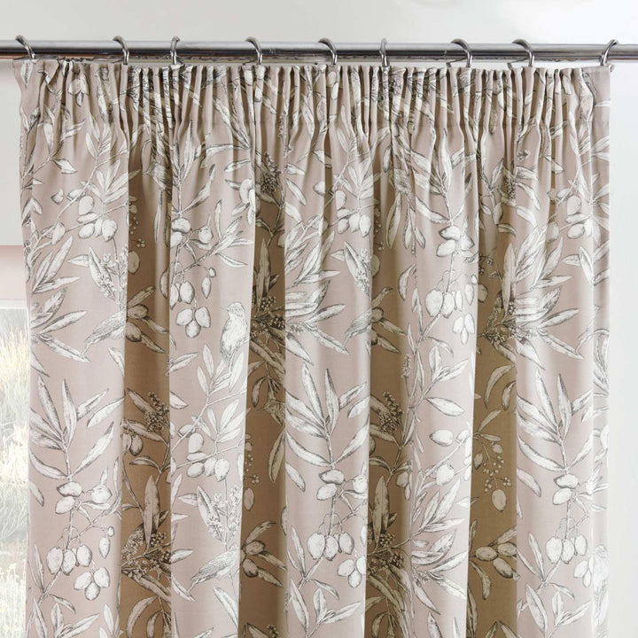 Aviary Leaf Lined Tape Top Curtains Parchment - Ideal