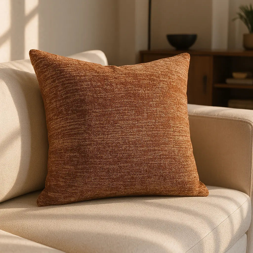 Avon Chenille Terracotta Cushion Cover and Filled Cushion 45cm x 45cm