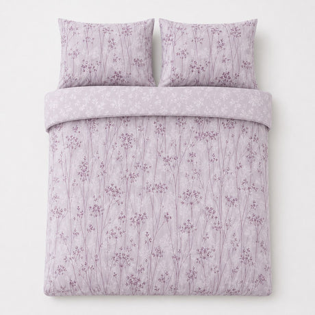 Overhead flat lay of the Azalea Eco Polycotton Duvet Cover Set with two matching pillowcases