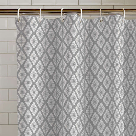 Catherine Lansfield Aztec Diamond 180x180cm Shower Curtain Panel Silver Grey