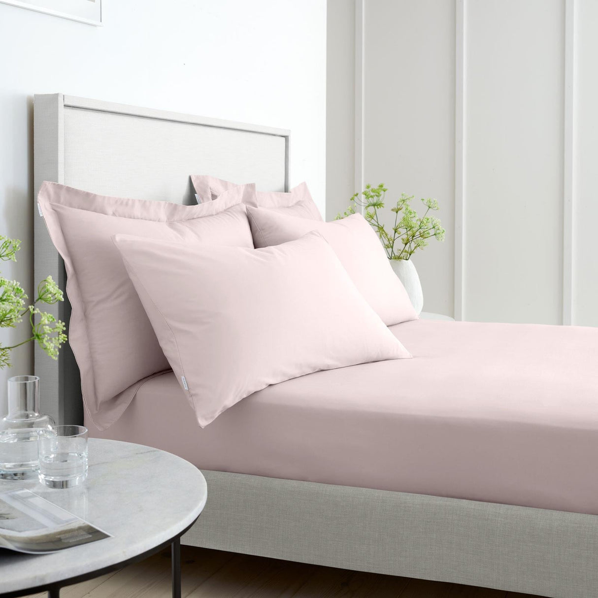 Bianca 200 Thread Count Cotton Percale 32cm Deep Fitted Sheet - Blush