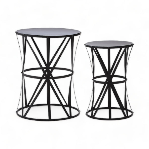 Set of 2 Gothic Black Iron Round Side Tables