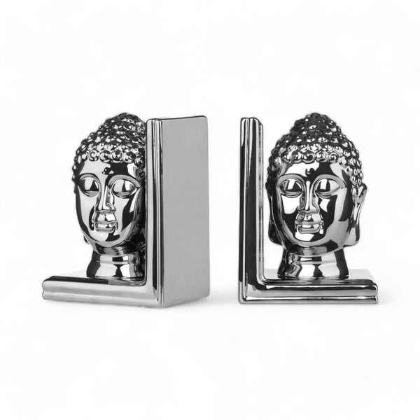 Silver Buddha Head Bookends
