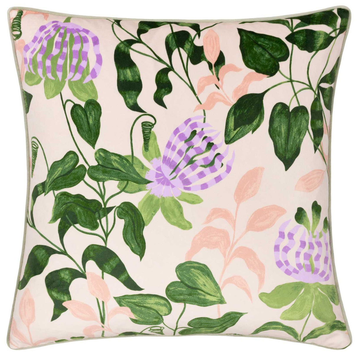 Passiflora Piped Velvet Cushion Cover 20" x 20" (50cm x 50cm) by Wylder Nature
