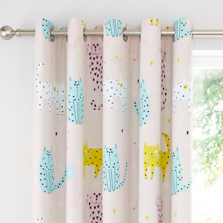 Catherine Lansfield Cute Cats Kids Ready Made Eyelet Curtains 3