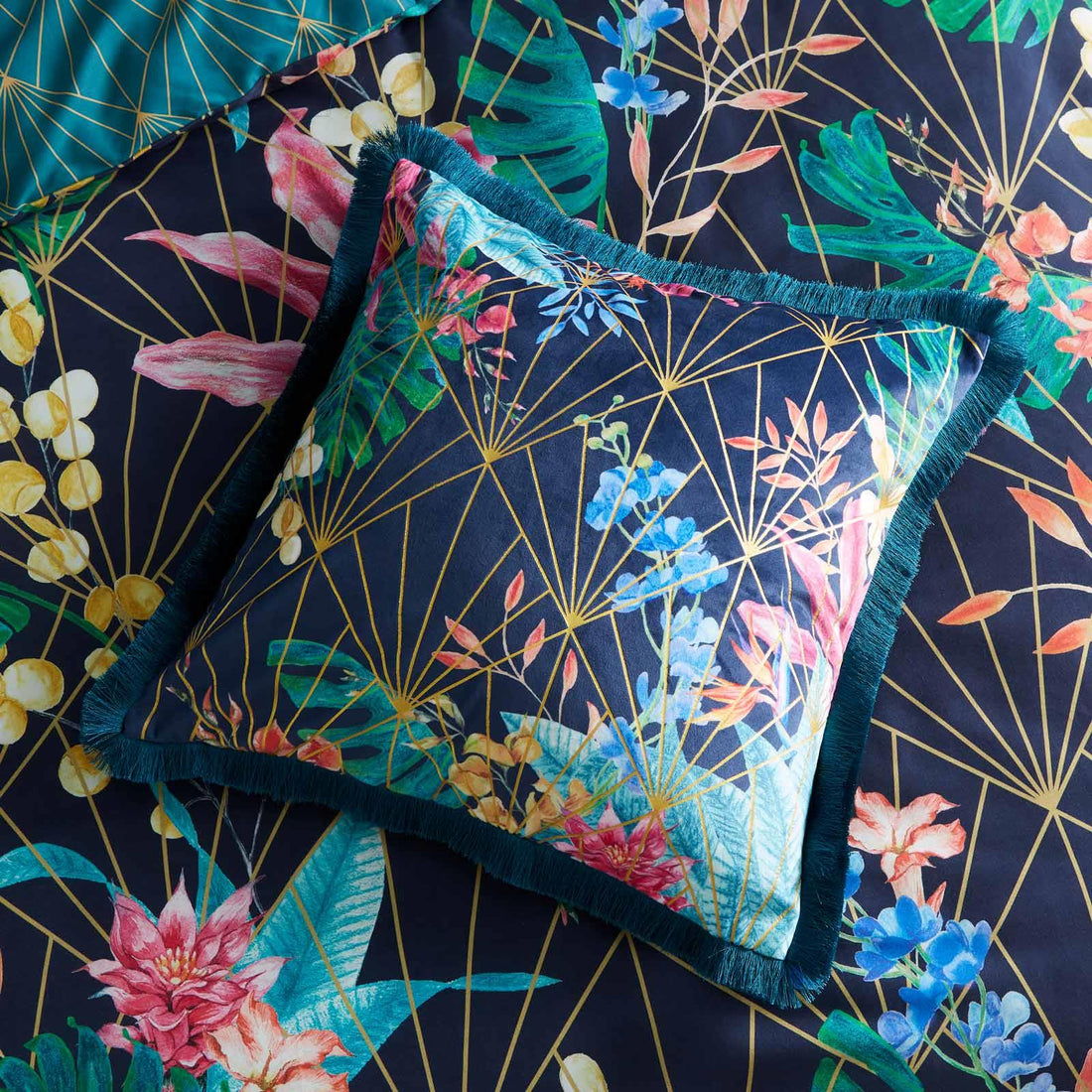 Aloria Botanical Tassel Fringe Velvet Cushion Cover 50cm x 50cm