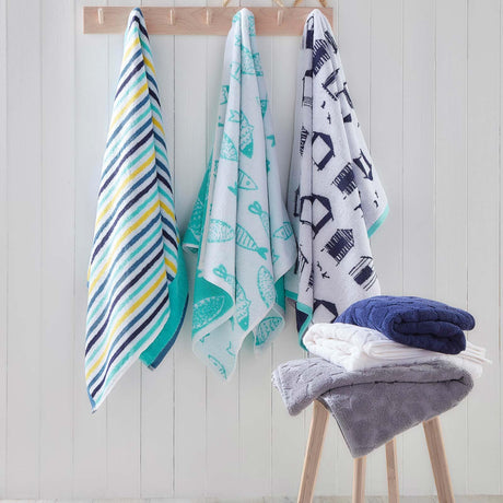 Beach Huts Jacquard Towel by Fusion