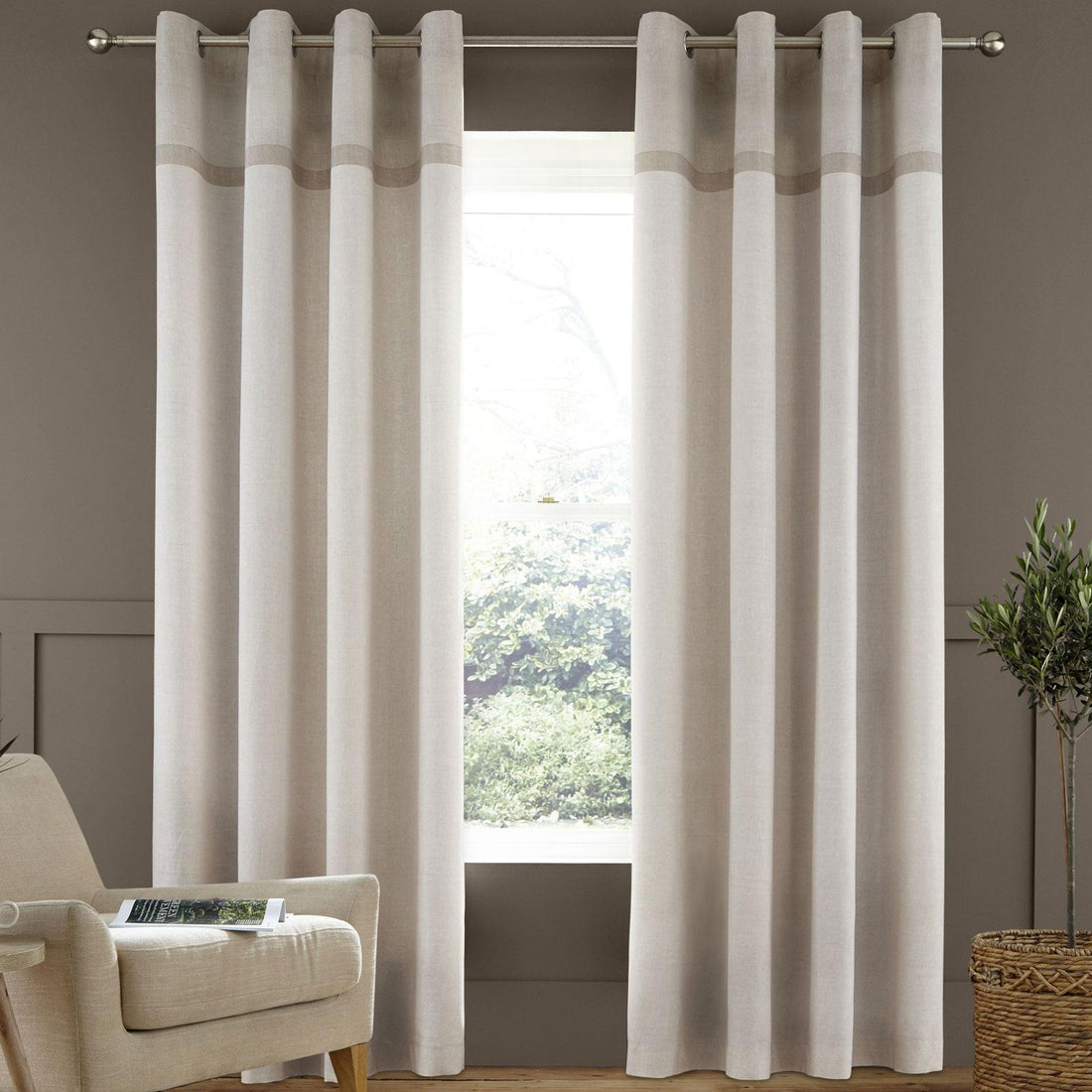 Catherine Lansfield Melville Woven Texture Natural 100% Cotton Eyelet Curtains
