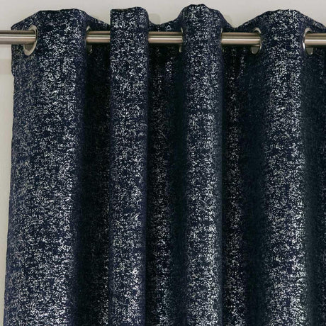 Halo Metallic Thermal Eyelet Curtains Navy 46" x 54" by Enhanced Living