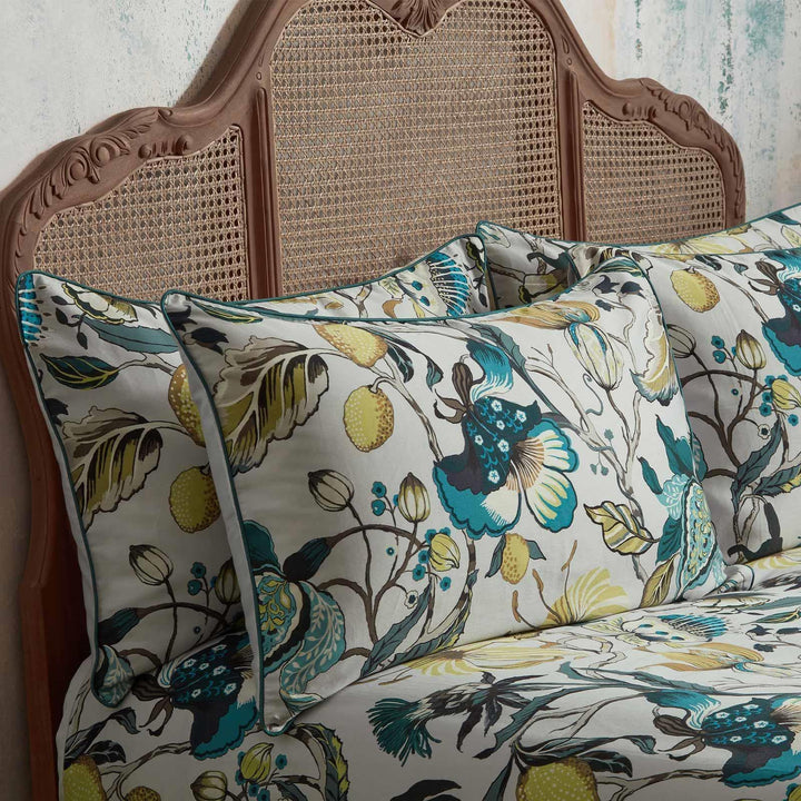Morton Floral Cotton Sateen Teal Pillowcase Pair - Ideal