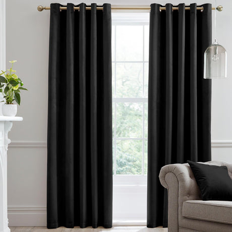 Laurence Llewelyn-Bowen Montrose Velvet Blackout Ready Made Eyelet Curtains - Black