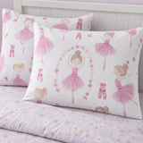Close-up of matching Ballet Dancer Kids Duvet Cover Set Pink Single & Toddler Bedding pillowcases showing the pattern and fabric detail