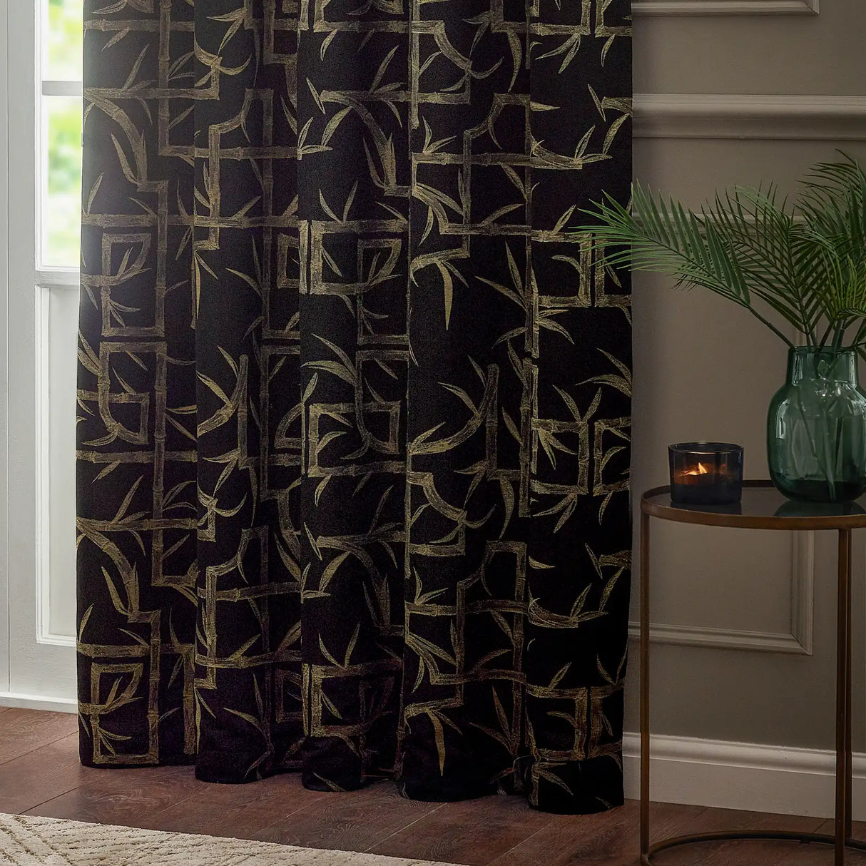 Bamboo Fully Lined Jacquard Eyelet Curtains Black - image 5