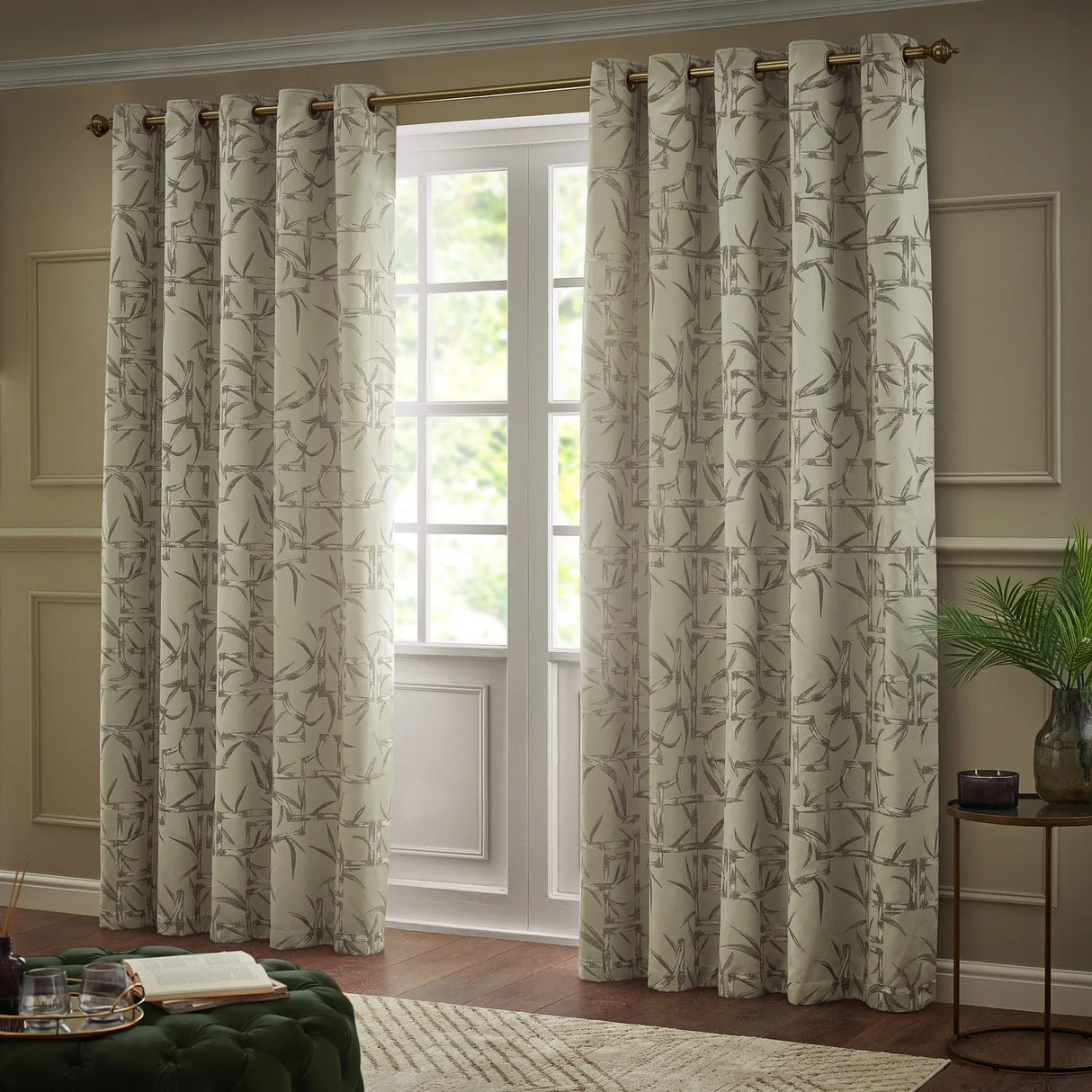 Bamboo Fully Lined Jacquard Eyelet Curtains Champagne - image 3