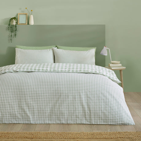 Catherine Lansfield Bamford Green Gingham Check Reversible Duvet Cover Set - Green