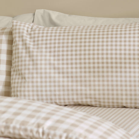 Catherine Lansfield Bamford Gingham Check Reversible Duvet Cover Set with Pillowcase Natural