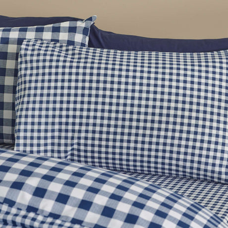 Catherine Lansfield Bamford Gingham Check Reversible Duvet Cover Set with Pillowcase Navy Blue