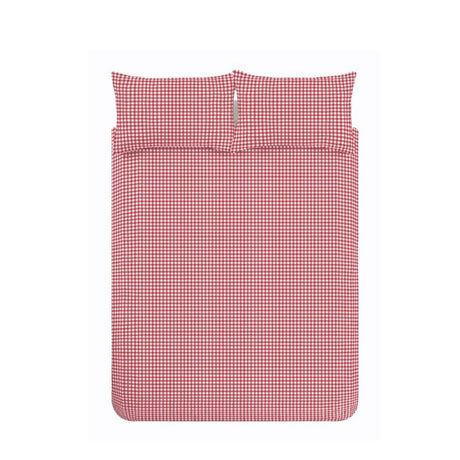 Catherine Lansfield Bamford Gingham Check Reversible Duvet Cover Set with Pillowcase Red