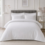 Baratta 100% Cotton White Duvet Cover Set styled on a bed in a coordinated bedroom lifestyle scene
