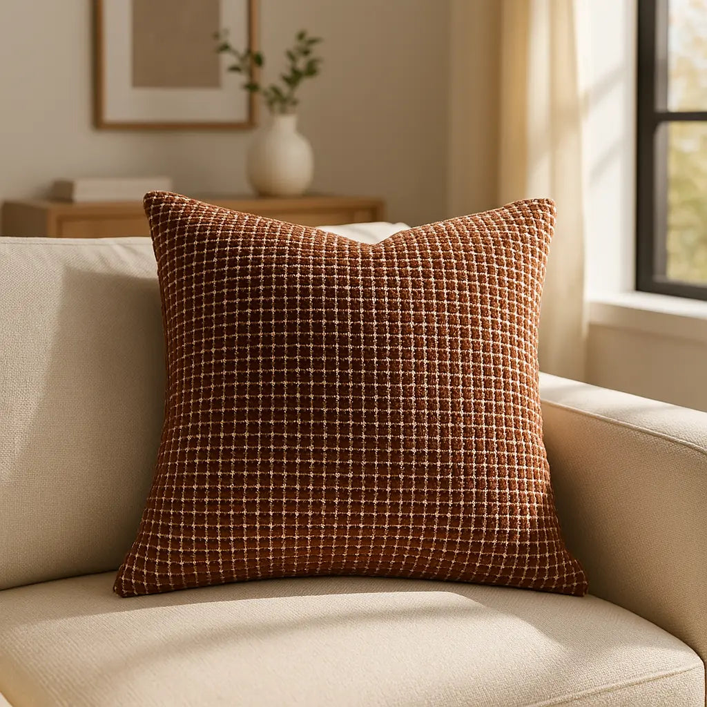 Bath Textured Chenille Terracotta Cushion Cover and Filled Cushion 45cm x 45cm