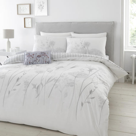 Catherine Lansfield Meadowsweet Floral Reversible Duvet Cover Set - White