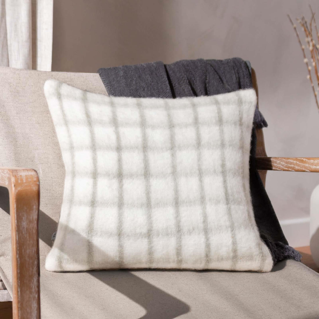 Yarrow Check Natural + Biscuit Cushion Cover 45cm x 45cm (45cmx45cm)