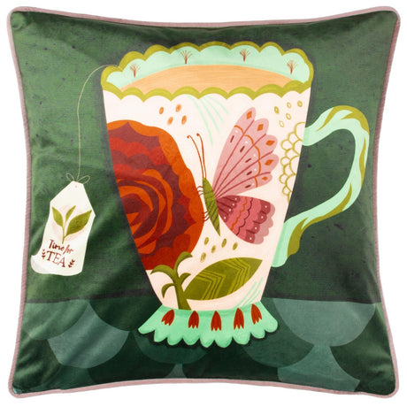 Time For Tea Illustrated Cushion Cover 17" x 17" by Kate Merritt